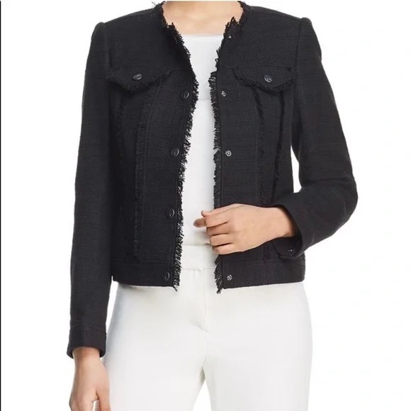 Karl Lagerfeld Black Tweed Snap Blazer Jacket Womens 2 - Picture 5 of 6